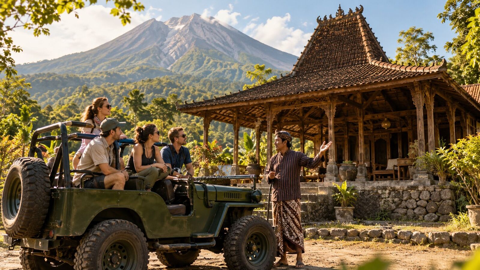 Vintage jeep on a lava track near Kaliurang