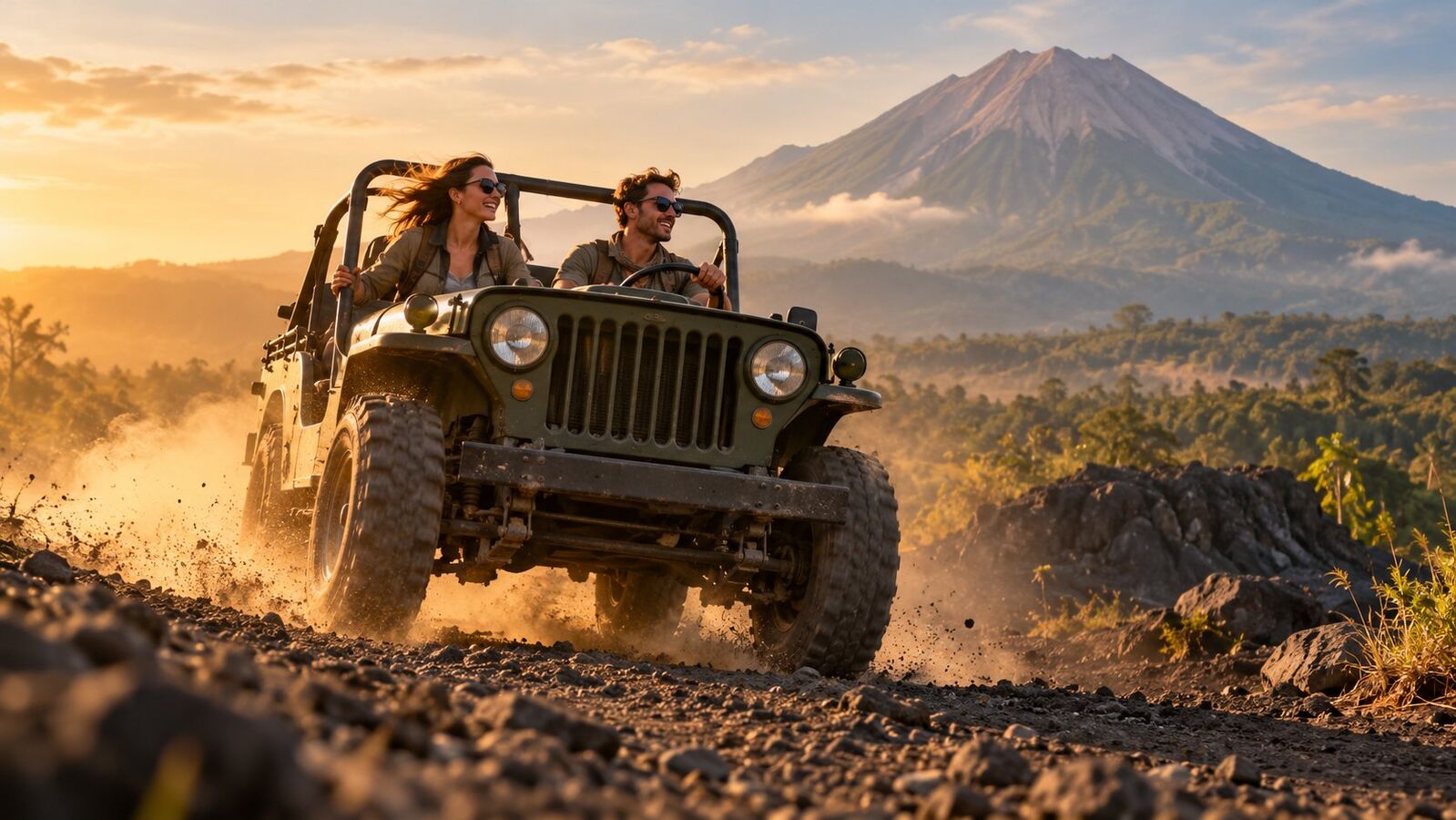 Open 4x4 jeep on the lava track