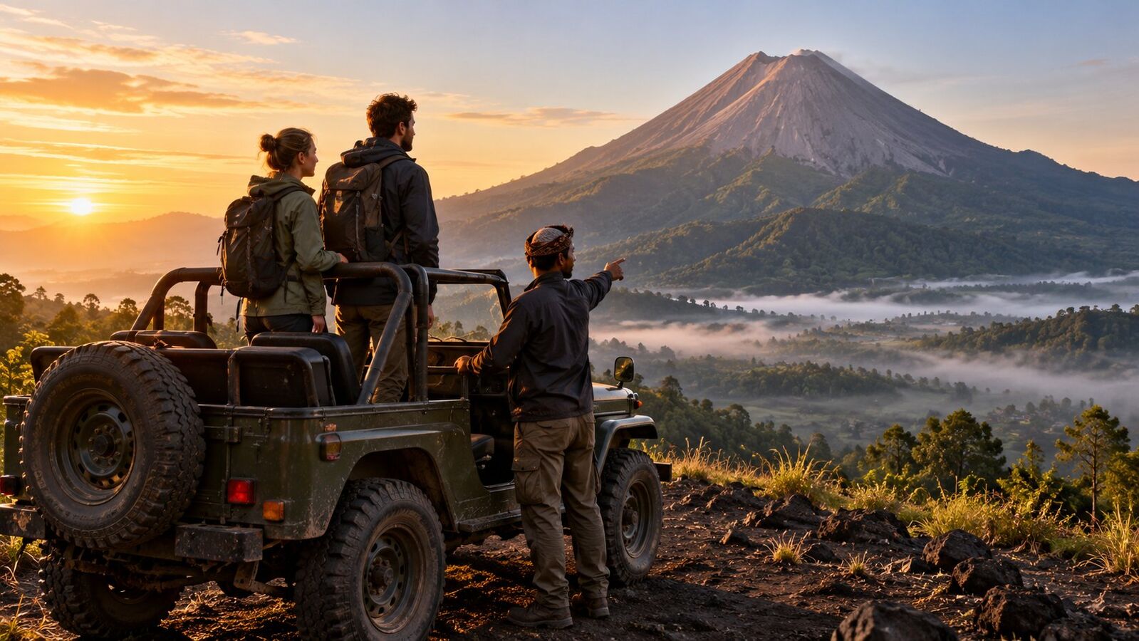 Merapi summit lit by first sunlight